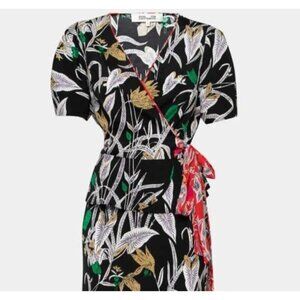 Diane Von Furstenberg Black Floral Wrap Blouse